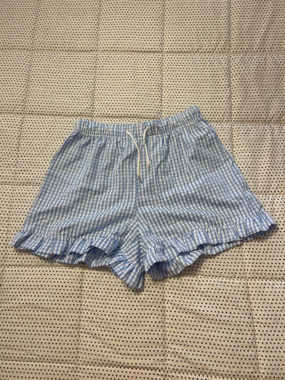 SHEIN Light Blue & White Striped High Waist Ruffle Hem Shorts